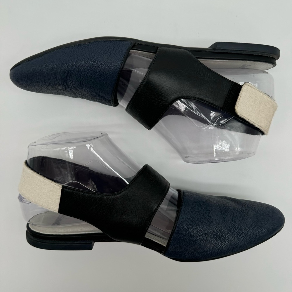 Camper Isadora Blue Black Leather White Calf Hair Cutout Flats Size EU 37/US 7 - Picture 7 of 15